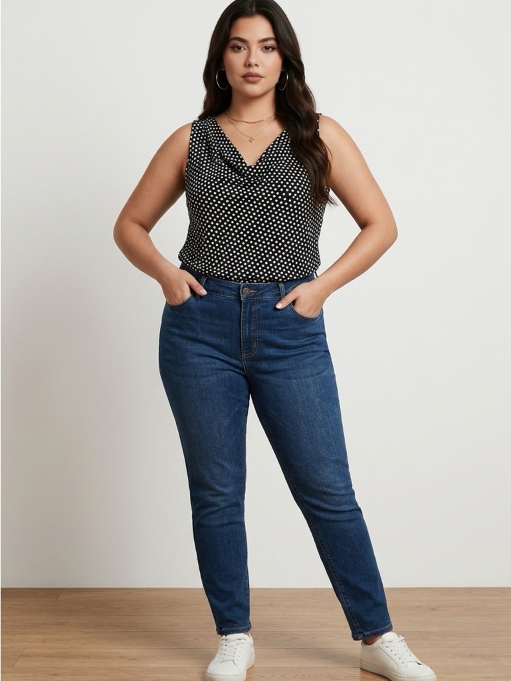 Tommy Hilfiger Polka Dot Sleeveless Tank Square Neck Stretch Lightweight Top